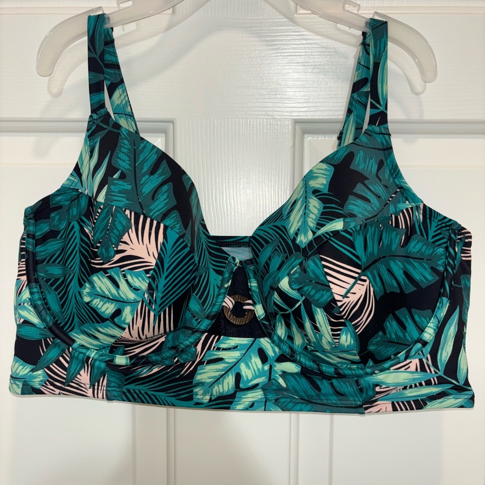 Lane Bryant Tropical Print Bikini Top - Green and Black